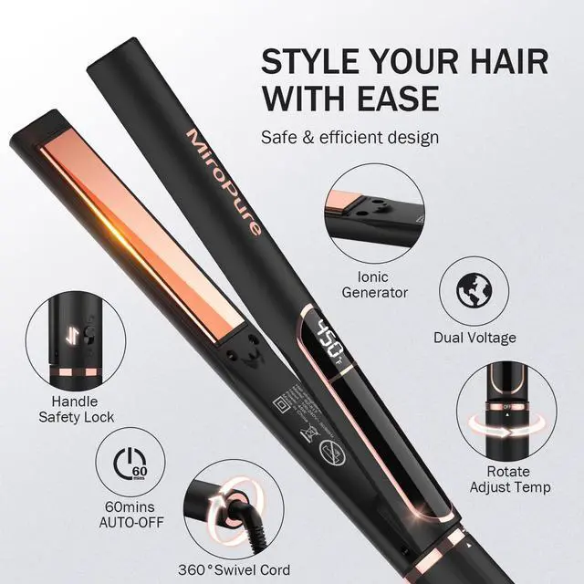 Alt view image 6 of 7 - Flat Iron Hair Straightener, 1 Inch Titanium Plates Hair Straightener with 15S Heat-up, Professional MCH Ceramic Negative Ion Hair Iron Dual Voltage for Women Hair with Auto Shut-Off