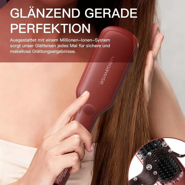 Alt view image 7 of 7 - Hair Straightener Brush Pro, Fast Heating Ceramic Ionic Brush for Smooth Frizz-Free Hair, Safe Anti-Scald Design, Dual Voltage Travel Use (Tomato Red)