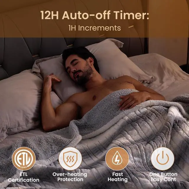 Alt view image 3 of 7 - Electric Blanket Full Size 77" x 84", 10 Heat Settings Heated Blanket, 1-12 Hour Auto Shut-Off, Faux Fur & Sherpa Dual-Sided Heating Blanket, Machine Washable, Gift-Ready Elegant Packaging