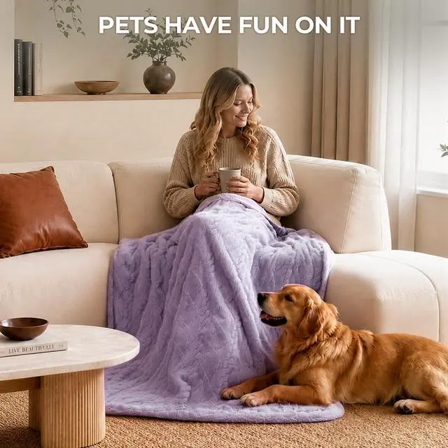 Alt view image 6 of 7 - Heated Blanket-Electric Blanket 50"x60" Soft Heated Throw Blanket with 5 Heating Levels & 3 Hours auto-Off,Machine Washable(Purple