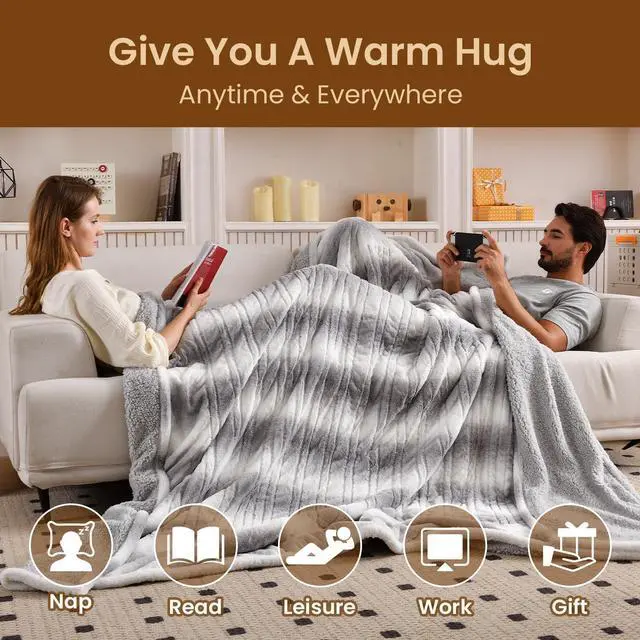 Alt view image 5 of 7 - Electric Blanket Full Size 77" x 84", 10 Heat Settings Heated Blanket, 1-12 Hour Auto Shut-Off, Faux Fur & Sherpa Dual-Sided Heating Blanket, Machine Washable, Gift-Ready Elegant Packaging