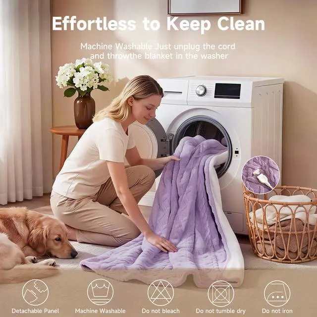 Alt view image 7 of 7 - Heated Blanket-Electric Blanket 50"x60" Soft Heated Throw Blanket with 5 Heating Levels & 3 Hours auto-Off,Machine Washable(Purple