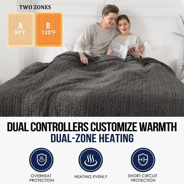 Alt view image 2 of 6 - Queen Heated Blanket, Electric Blanket Dual Control with 5 Heating Levels & 10 Hours Auto Off, Ultra Soft Fuzzy Washable Heating Blanket Queen with ETL Certified, 84"x90", Dark Gray
