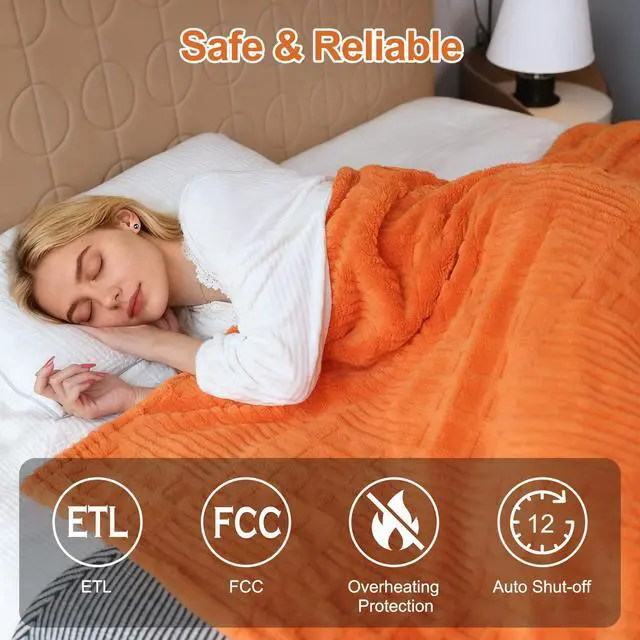 Alt view image 7 of 7 - Heated Blanket Electric King, 90"X100" Waffle Heating Blanket with 12 Heat Levels, Fast Heating Blanket with 1-12 Timer Settings, Overheat Protection with ETL & FCC for Home Office -Orange