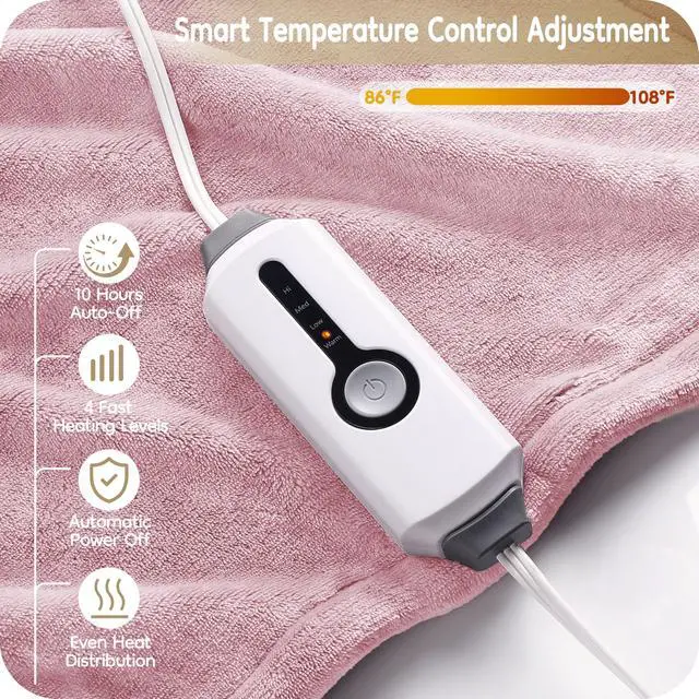 Alt view image 4 of 7 - Electric Heated Blanket Full Size 72" x 84", Ultra Soft Flannel Heating Blanket with 4 Heat Settings, 10-Hour Auto Shutoff, ETL Listed Overheat Protection, Machine Washable, Light Pink