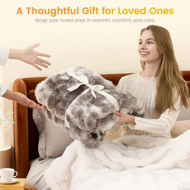 Alt view image 5 of 7 - Heated Bubble Faux Fur Blanket Electric - 50"x60" Heating Blanket Throw 2/4/6/8 Hours Auto-Off 8 Heat Level Over-Heat Protection Electric ETL Certification Tie-dye Grey