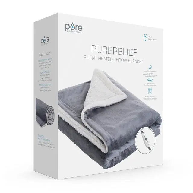 Alt view image 7 of 7 - PureRelief Plush Heated Throw (50 x 60) - 4 InstaHeat Settings, Soft Micromink & Sherpa Fabric, Machine Washable with Storage Bag - Cozy Electric Blanket for Couch or Bed Use