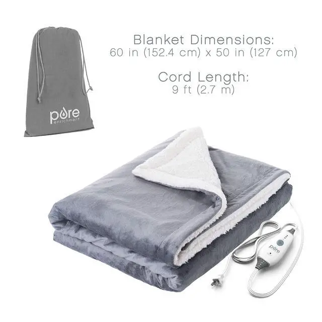 Alt view image 6 of 7 - PureRelief Plush Heated Throw (50 x 60) - 4 InstaHeat Settings, Soft Micromink & Sherpa Fabric, Machine Washable with Storage Bag - Cozy Electric Blanket for Couch or Bed Use