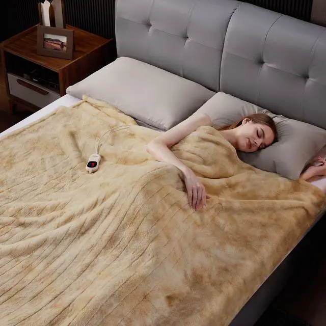 Alt view image 7 of 7 - Heated Blanket Electric Throw, Soft Faux Rabbit Fur Electric Blanket with 10 Heating Levels 5 Sitting Timer Auto Off, Cozy Warm Heating Blankets, Machine Washable(62"×84" Beige)