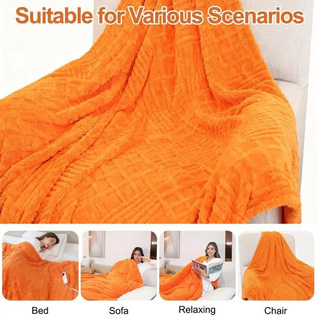 Alt view image 6 of 7 - Heated Blanket Electric King, 90"X100" Waffle Heating Blanket with 12 Heat Levels, Fast Heating Blanket with 1-12 Timer Settings, Overheat Protection with ETL & FCC for Home Office -Orange