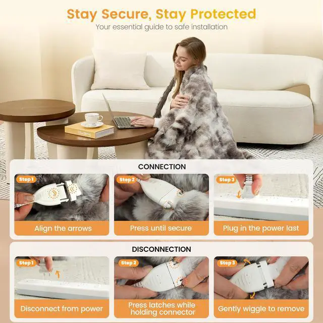 Alt view image 7 of 7 - Heated Bubble Faux Fur Blanket Electric - 50"x60" Heating Blanket Throw 2/4/6/8 Hours Auto-Off 8 Heat Level Over-Heat Protection Electric ETL Certification Tie-dye Grey