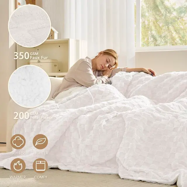 Alt view image 2 of 7 - Electric Blanket Throw - Soft Checked Flannel with 6 Heating Levels, 4 Hours Auto-Off, Fast Heating, ETL & FCC Certified, 50"x60", Overheating Protection, Cozy Heated Blanket ThrowWhite