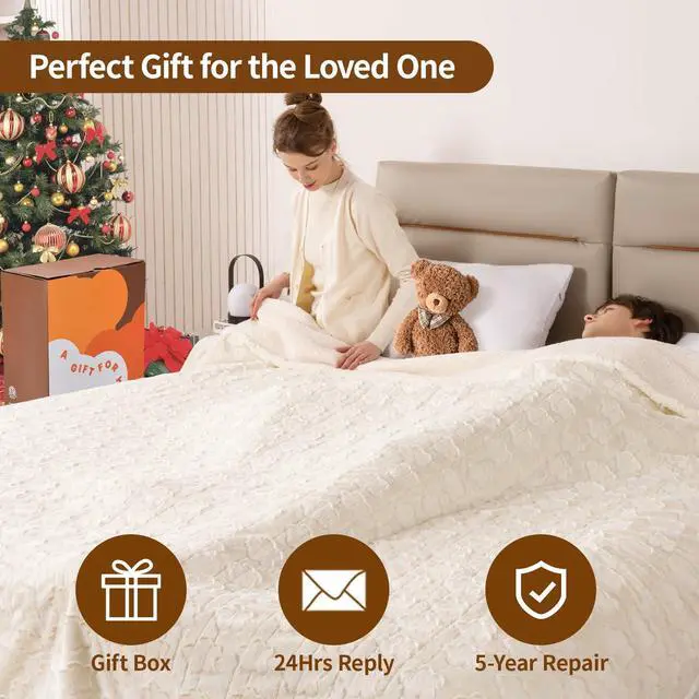 Alt view image 6 of 7 - Heated Blanket Twin Size, 62"x84" Electric Blanket with 10 Heat Levels & 1-12H Adjustable Auto Off, Faux Fur and Sherpa Reversible Bed Warmer, ETL Certified, Machine Washable