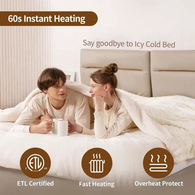 Alt view image 4 of 7 - Heated Blanket Twin Size, 62"x84" Electric Blanket with 10 Heat Levels & 1-12H Adjustable Auto Off, Faux Fur and Sherpa Reversible Bed Warmer, ETL Certified, Machine Washable