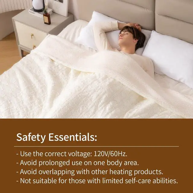 Alt view image 7 of 7 - Heated Blanket Twin Size, 62"x84" Electric Blanket with 10 Heat Levels & 1-12H Adjustable Auto Off, Faux Fur and Sherpa Reversible Bed Warmer, ETL Certified, Machine Washable