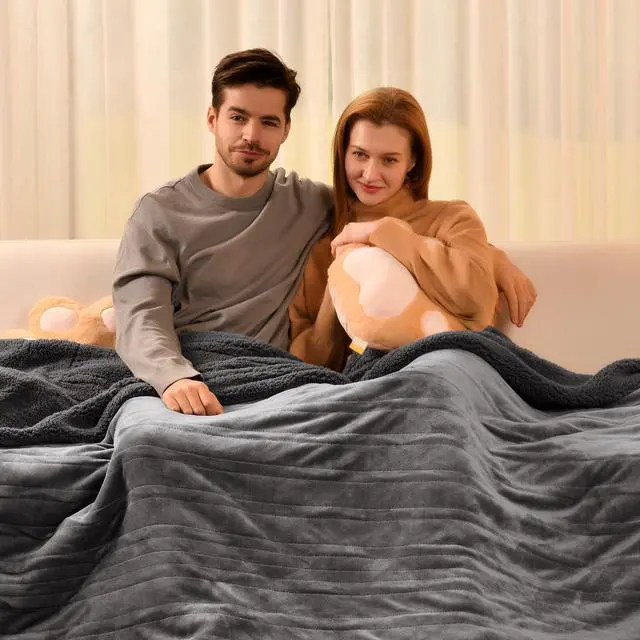 Main image of Electric Blanket Twin Size, 90°F-108°F Fast Heating Throw with 10 Heat Levels & 1-12H Auto Shut-Off, Machine Washable Soft Velvet and Sherpa Heated Blanket for Bed or Couch, Gray