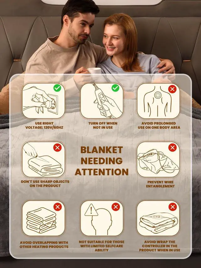 Alt view image 7 of 7 - Electric Blanket Twin Size, 90°F-108°F Fast Heating Throw with 10 Heat Levels & 1-12H Auto Shut-Off, Machine Washable Soft Velvet and Sherpa Heated Blanket for Bed or Couch, Gray