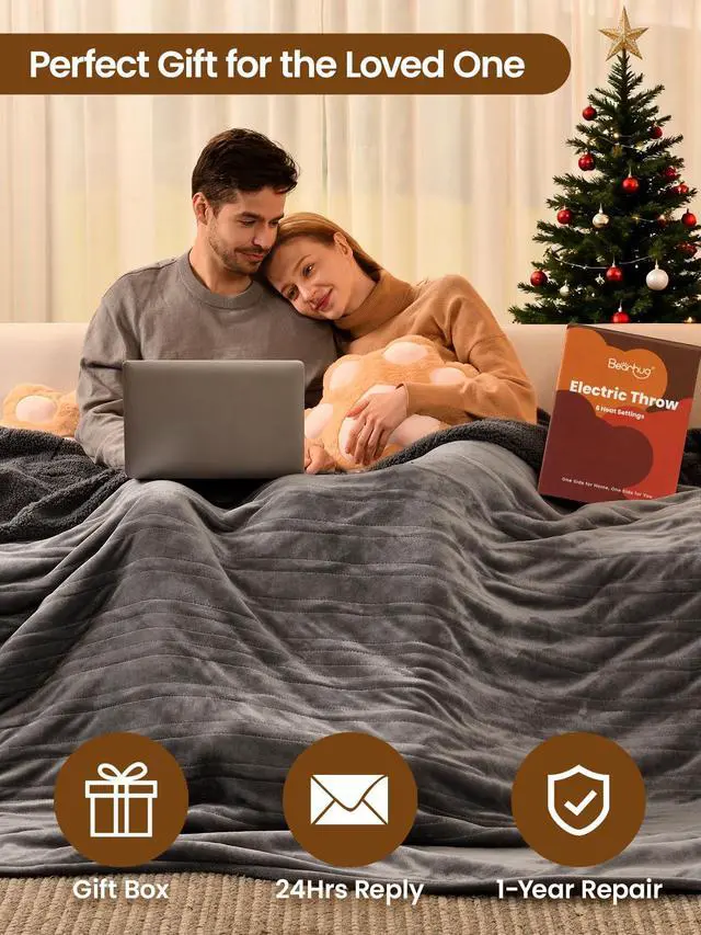 Alt view image 5 of 7 - Electric Blanket Twin Size, 90°F-108°F Fast Heating Throw with 10 Heat Levels & 1-12H Auto Shut-Off, Machine Washable Soft Velvet and Sherpa Heated Blanket for Bed or Couch, Gray