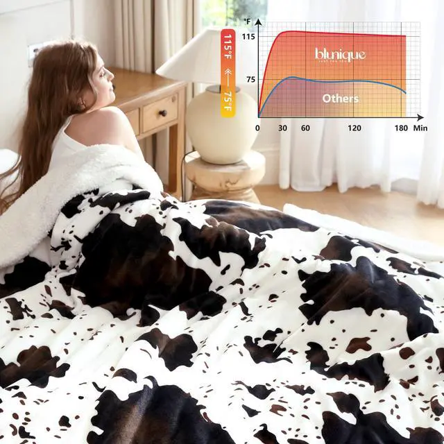 Alt view image 4 of 7 - Heated Blanket Queen Blanket - Fast Heating Electric Blanket, Soft Flannel Heated Throw with 4 Time Settings,10 Heating Settings, Warm Gifts for Women & Mom & Grandma
