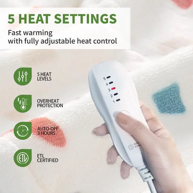 Alt view image 2 of 7 - Heated Blanket Throw 50"x60" - Machine Washable Electric Throw Blanket Printed Heated Throw Blanket with ETL & FCC Certification 4 Heating Levels 3 Hours Auto-Off Overheat Protection (Stone)