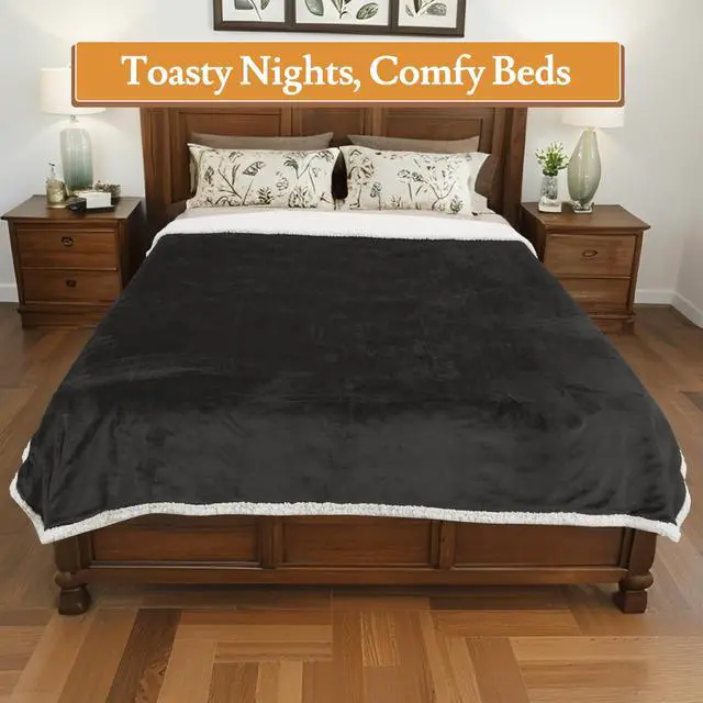 Alt view image 2 of 7 - Electric Heated Blanket 62"×84" Twin Size, Sherpa & Smooth Cozy for Home, Office, Hotel, 4 Heating Levels & 10H Auto-Off, Full Body Warmth, Quick Heating, Parents's Gifts- Dark Gray