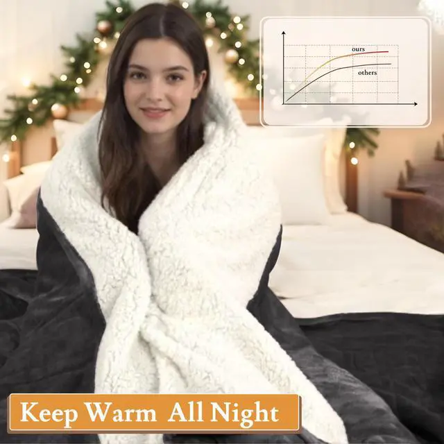 Alt view image 3 of 7 - Electric Heated Blanket 62"×84" Twin Size, Sherpa & Smooth Cozy for Home, Office, Hotel, 4 Heating Levels & 10H Auto-Off, Full Body Warmth, Quick Heating, Parents's Gifts- Dark Gray
