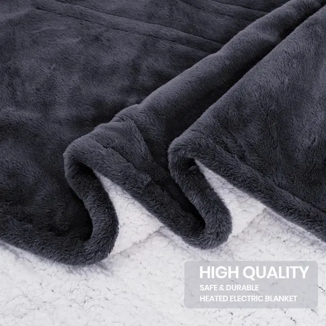 Alt view image 7 of 7 - Premium Heated Throw Blanket 50"×60" - Ultra Cosy Soft Electric Blanket with 8 Heating Levels,Plush Fast Heating Faux Rabbit Fur Blanket for Bed & Couch - Auto Shut Off,Machine Washable(Grey)
