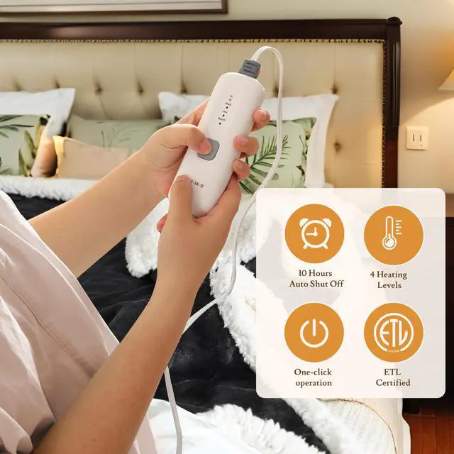 Alt view image 4 of 7 - Electric Heated Blanket 62"×84" Twin Size, Sherpa & Smooth Cozy for Home, Office, Hotel, 4 Heating Levels & 10H Auto-Off, Full Body Warmth, Quick Heating, Parents's Gifts- Dark Gray