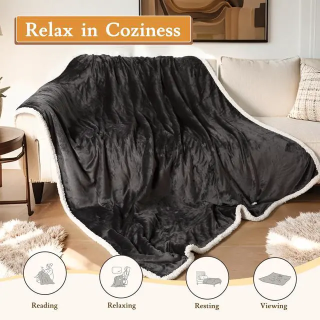 Alt view image 6 of 7 - Electric Heated Blanket 62"×84" Twin Size, Sherpa & Smooth Cozy for Home, Office, Hotel, 4 Heating Levels & 10H Auto-Off, Full Body Warmth, Quick Heating, Parents's Gifts- Dark Gray