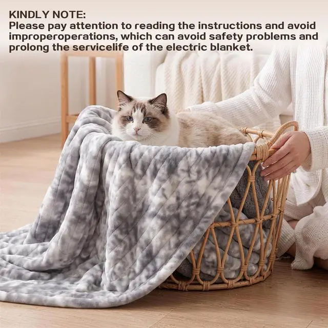 Alt view image 4 of 7 - Heated Electric Blanket Throw 50''x60'' - Fast Tie-Dye Heating Blanket, Washable Heat Blanket 10 Heating Settings, 8h Timer Auto Off & Heated Protection, Soft Flannel & Sherpa Material