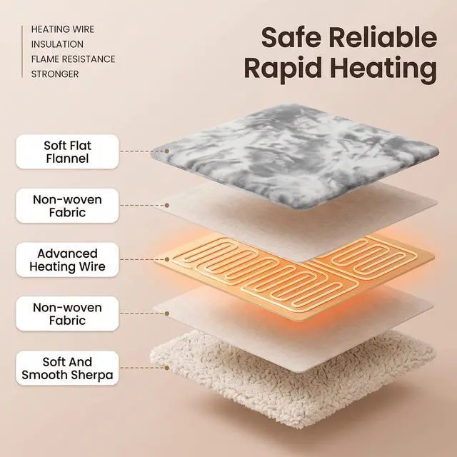 Alt view image 6 of 7 - Heated Electric Blanket Throw 50''x60'' - Fast Tie-Dye Heating Blanket, Washable Heat Blanket 10 Heating Settings, 8h Timer Auto Off & Heated Protection, Soft Flannel & Sherpa Material
