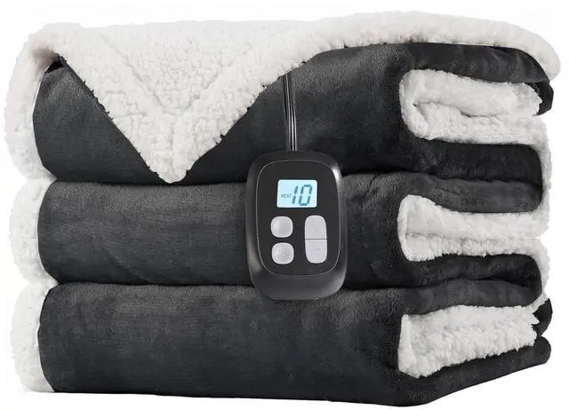 Main image of Electric Heated Blanket Full Size 72 x 84, Fast Heating Blanket, Dual-Sided Flannel Sherpa, 10 Heat Settings, 1-12 Hour Auto Off, Machine Washable, Dark Grey