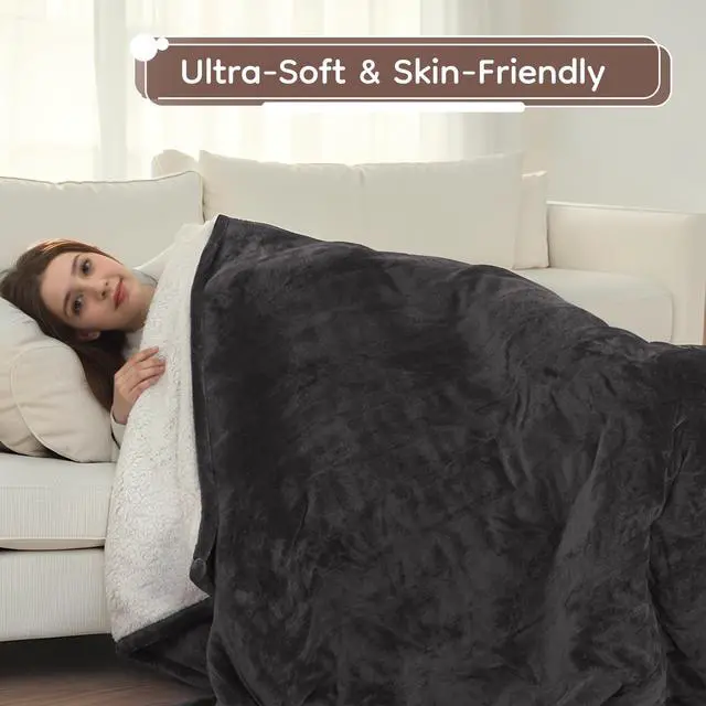 Alt view image 7 of 7 - Electric Heated Blanket Full Size 72 x 84, Fast Heating Blanket, Dual-Sided Flannel Sherpa, 10 Heat Settings, 1-12 Hour Auto Off, Machine Washable, Dark Grey