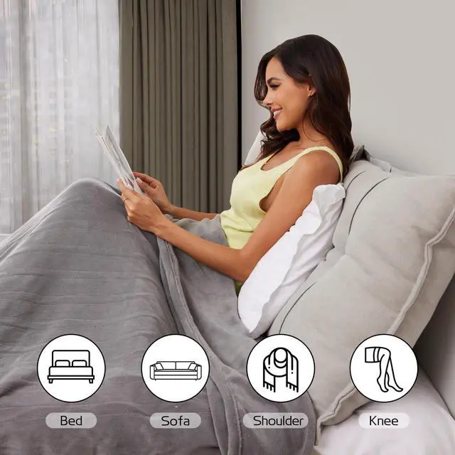 Alt view image 3 of 7 - Electric Heated Blanket 72"x84" Full Size, Soft Plush Fleece Blanket for Bed Couch Home, with 4 Heating Levels and 10 Hs Auto-Off, Machine Washable, Parents's Gifts, for Full Body Warmth, Light Gray