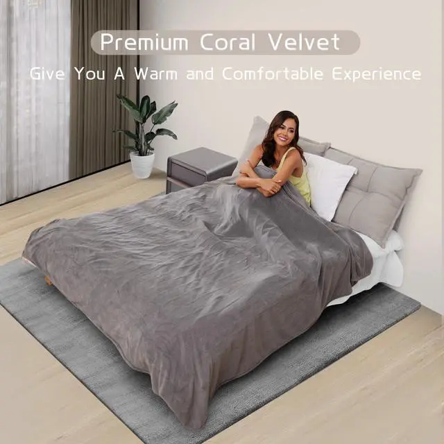 Alt view image 4 of 7 - Electric Heated Blanket 72"x84" Full Size, Soft Plush Fleece Blanket for Bed Couch Home, with 4 Heating Levels and 10 Hs Auto-Off, Machine Washable, Parents's Gifts, for Full Body Warmth, Light Gray