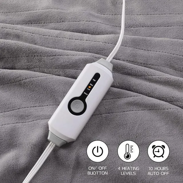 Alt view image 7 of 7 - Electric Heated Blanket 72"x84" Full Size, Soft Plush Fleece Blanket for Bed Couch Home, with 4 Heating Levels and 10 Hs Auto-Off, Machine Washable, Parents's Gifts, for Full Body Warmth, Light Gray
