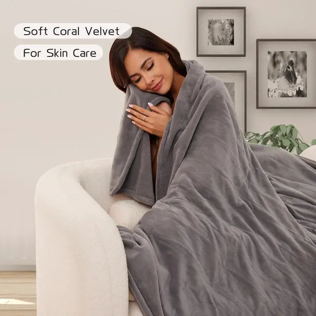 Alt view image 5 of 7 - Electric Heated Blanket 72"x84" Full Size, Soft Plush Fleece Blanket for Bed Couch Home, with 4 Heating Levels and 10 Hs Auto-Off, Machine Washable, Parents's Gifts, for Full Body Warmth, Light Gray