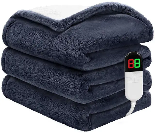 Main image of Heated Throw Blanket 50"×60" - Premium Cosy Soft Electric Blanket with 6 Heating Levels,Fast Heating Flannel Sherpa Blanket for Bed & Couch - Auto Shut Off/Machine Washable (Navy Blue)