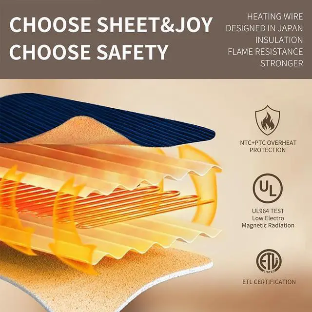 Alt view image 2 of 7 - Heated Blanket Electric Navy Blue Throw - 50"x60" Heating Blanket Throw 1/2/4/6/8 Hours Auto-Off 8 Heat Level Over-Heat Protection Ribbed Flannel Sherpa Electric ETL Certification