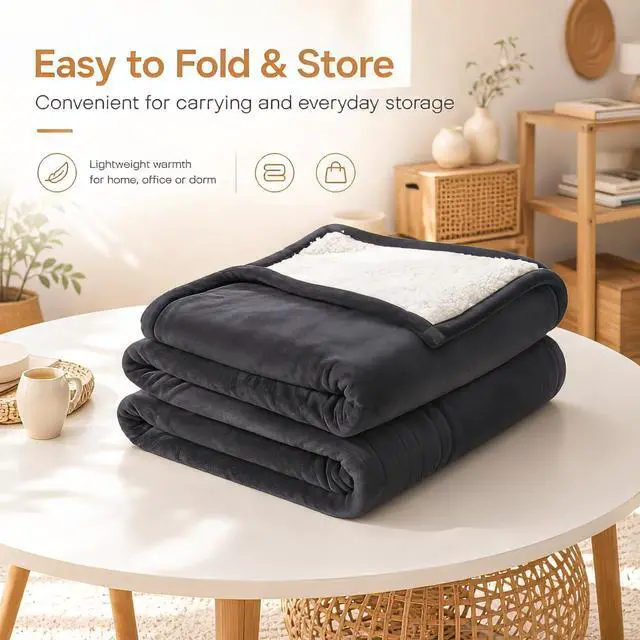 Alt view image 4 of 7 - Electric Heated Blanket 62"x84" Twin Size, Dual-Sided Flannel & Sherpa, 9 Heat Settings & 1-10H Auto Off, Soft Warm for Home Office Bed Couch, Machine Washable, ETL Certified, Iron Gray