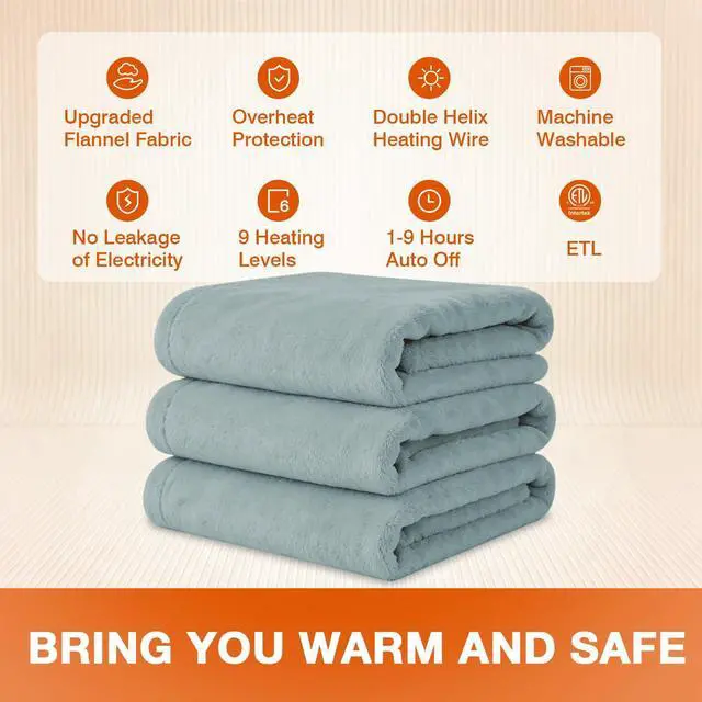 Alt view image 2 of 6 - Electric Blanket Twin Size 62"x84",Heating Blanket, Soft Flannel Heated Blanket, 9 Heating Levels,1-9 Hours Auto Off, Fast Heating, Overheat Protection, Machine Washable,Gifts for Woman, Gray