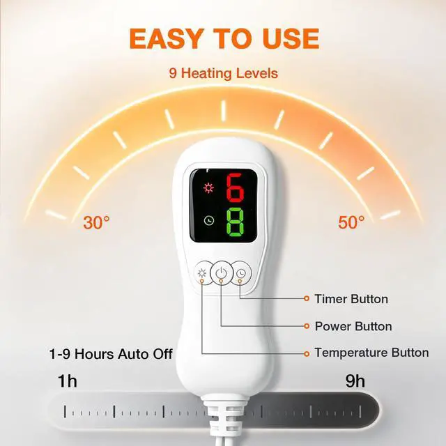 Alt view image 4 of 6 - Electric Blanket Twin Size 62"x84",Heating Blanket, Soft Flannel Heated Blanket, 9 Heating Levels,1-9 Hours Auto Off, Fast Heating, Overheat Protection, Machine Washable,Gifts for Woman, Gray
