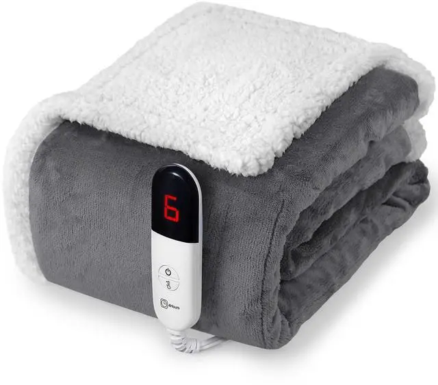 Main image of Heated Throw Blanket Electric Blanket - Heating Blanket Throw with 6 Heat Levels & 4 Hours Auto-Off, Cozy Soft Fleece Sherpa Blanket, Washable, Fast Heating, 50 x 60 Inches, Grey