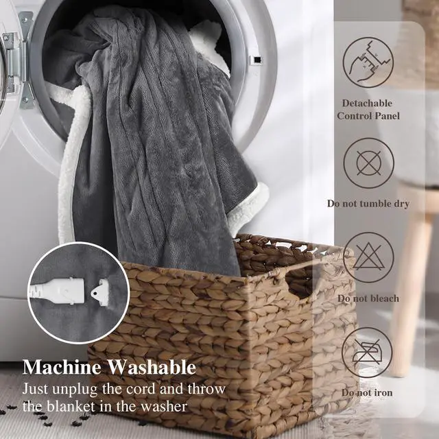 Alt view image 6 of 7 - Heated Throw Blanket Electric Blanket - Heating Blanket Throw with 6 Heat Levels & 4 Hours Auto-Off, Cozy Soft Fleece Sherpa Blanket, Washable, Fast Heating, 50 x 60 Inches, Grey