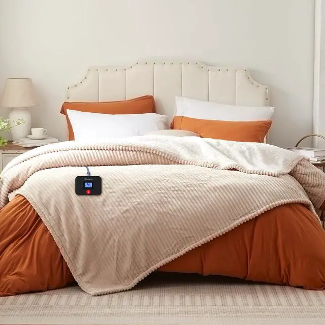 Main image of Electric Blanket Twin, Soft Ribbed Flannel to Sherpa Heated Blanket with 10 Heating Levels & 1-12 Hours Auto Shut Off, Fast Heating & Machine Washable, 62x84 Inch, Beige