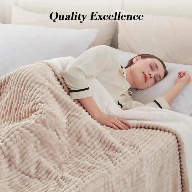 Alt view image 2 of 7 - Electric Blanket Twin, Soft Ribbed Flannel to Sherpa Heated Blanket with 10 Heating Levels & 1-12 Hours Auto Shut Off, Fast Heating & Machine Washable, 62x84 Inch, Beige