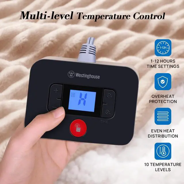 Alt view image 3 of 7 - Electric Blanket Twin, Soft Ribbed Flannel to Sherpa Heated Blanket with 10 Heating Levels & 1-12 Hours Auto Shut Off, Fast Heating & Machine Washable, 62x84 Inch, Beige