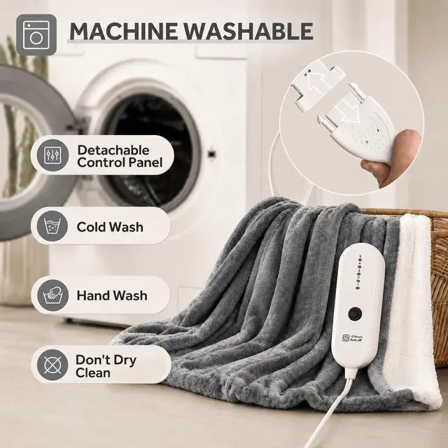 Alt view image 5 of 6 - Heated Throw Blanket, Electric Blanket Throw with 5 Heating Levels & 4 Hours Auto Off, Super Soft Flannel Sherpa Fast Heating Blanket with ETL Certified for Bedding, 50"x60", Gray