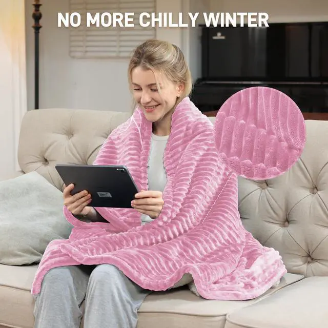 Alt view image 4 of 7 - Heated Blanket - Queen Size Electric Blanket 84" x 90" Soft Flannel Heating Blanket with 10 Time Settings, 6 Heat Settings, Machine Washable with Over-Heat Protection (Pink)