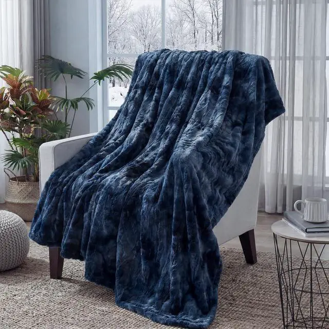 Alt view image 6 of 7 - Electric Blanket Twin Size, Faux Fur & Flannel Heated Blanket with 10 Heating Levels & 1-12 Hours Auto Off, Fast Heating Blanket, Machine Washable, Navy Blue, 62x 84 Inch